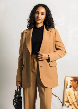 Стильный классический удлиненный пиджак свободного кроя 42-52 размеры разные цвета коричневый1 фото