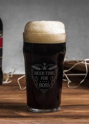 Келих для пива "beer time for boss", англійська, крафтова коробка2 фото