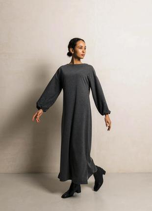 Красивое платье из плотного турецкого трикотажа с поясом 42-52 размеры разные цвета серое1 фото