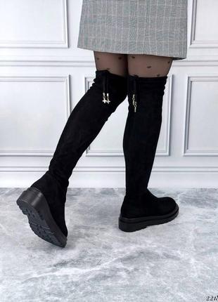 Черные женские демисезонные ботфорты сапоги чулки замшевые6 фото