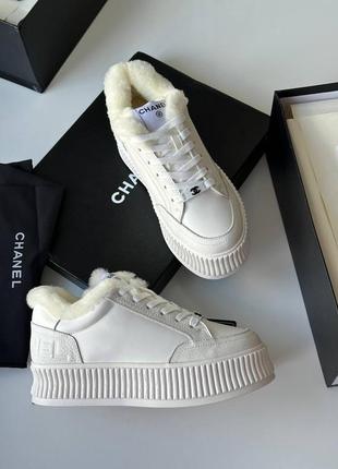 Кроссовки зимние в стиле chanel кожа