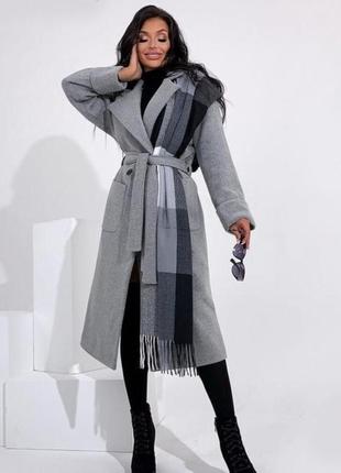 Пальто женское кашемировое классическое деловое строгое прямого кроя ниже колен миди на подкладке арт 21666 фото