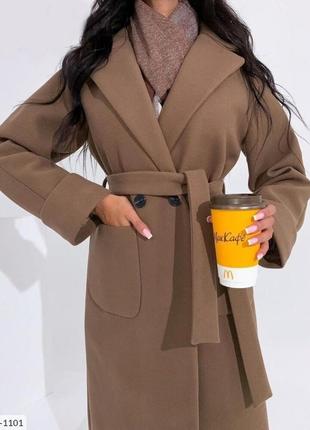 Пальто женское кашемировое классическое деловое строгое прямого кроя ниже колен миди на подкладке арт 21665 фото