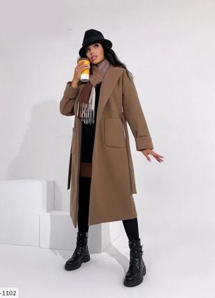 Пальто женское кашемировое классическое деловое строгое прямого кроя ниже колен миди на подкладке арт 21663 фото