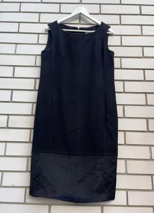 Шерстяное черное платье с мехом,миди, с карманами,офисный стиль шерсть max mara8 фото