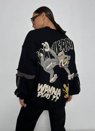 Интересный спорт костюм, принт, черный и молоко цвет, размер: 42-46,48-52