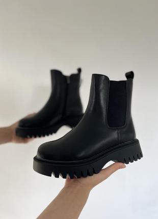 Зимові шкіряні челсі черевики чорні чоботи зимние челси ботинки5 фото