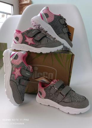 Chicco cannes - серебристая детская спортивная обувь на липучках и розовой звезде3 фото