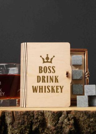 Камені для віскі "boss drink whiskey" 6 штук у подарунковій коробці, англійська1 фото