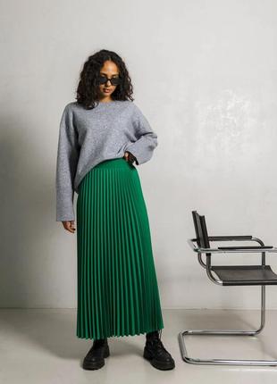 Модная длинная юбка плиссе из качественной турецкой костюмки 42-52 размеры разные цвета зеленая7 фото