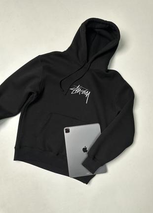 Худі stussy чорний вишите лого (фліс)| стуссі стусі ск8 sk8 худі стиль бирки бірки s m l xl с м л хл