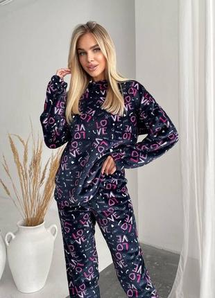 Махровая пижама двойка кофта и штаны для женщин теплый красивый домашний женский костюм для сна и отдыха8 фото