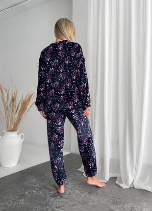 Махровая пижама двойка кофта и штаны для женщин теплый красивый домашний женский костюм для сна и отдыха4 фото