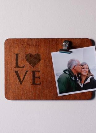 Доска для фото с зажимом "love", коричневий, brown, англійська