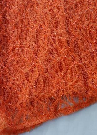 Брендовое кружевное платье на бретелях оранжевое10 фото