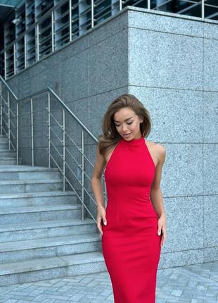 Довга червона облягаюча сукня з відкритою спинкою жіноче вечірнє плаття футляр міді святкове нарядне6 фото