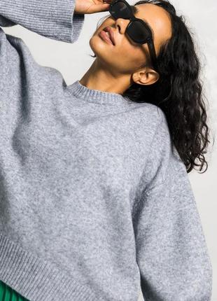 Теплый светлый женский джемпер оверсайз 42-50 размера серый5 фото
