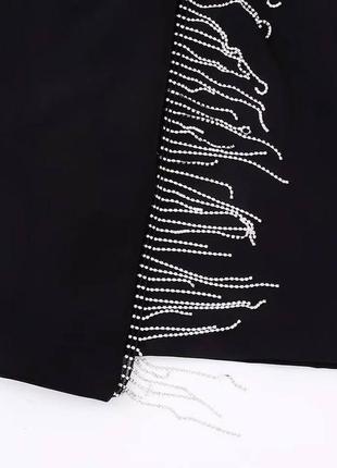 Комбинезон с бахромой из страз на запах пиджак черный комбез классического мини платья стильный трендовый5 фото