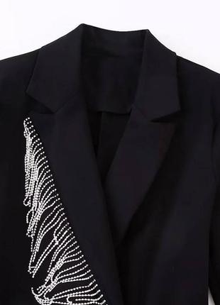 Комбинезон с бахромой из страз на запах пиджак черный комбез классического мини платья стильный трендовый5 фото