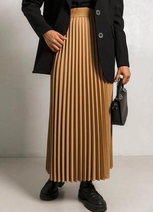 Модна довга спідниця плісе з якісної турецької костюмки 42-52 розміри різні кольори кавова5 фото