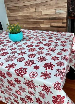 Скатертина тифлонова водовідштовхувальна 110 x 140см новорічна червоні сніжинки (код м-39194)