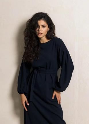 Красивое платье из плотного турецкого трикотажа с поясом 42-52 размеры разные цвета темно-синее6 фото