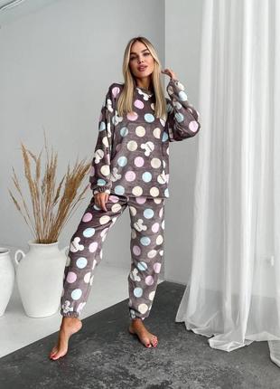 Теплая женская пижама в крупный горошек с принтом микки маус стильная домашняя одежда для сна для девушек2 фото