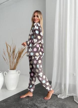 Теплая женская пижама в крупный горошек с принтом микки маус стильная домашняя одежда для сна для девушек6 фото
