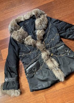 Теплая куртка стеганная zophia чернобурка 2xl с воротником