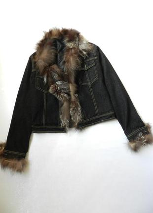 ✅пиджак куртка джинс натуральный мех чернобурка ручная работа1 фото