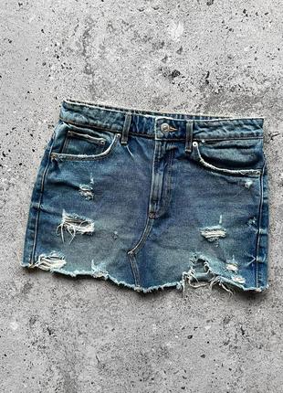 Zara women’s blue denim distressed skirt джинсова спідниця, юбка з деніму4 фото