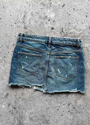 Zara women's blue denim distressed skirt джинсовая юбка, юбка из денима6 фото