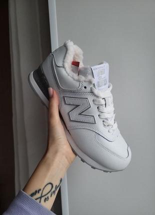 Жіночі кросівки зимові білі new balance 574 white winter6 фото