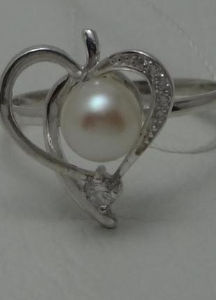 Новое серебряное кольцо с жемчугом р.17.53 фото