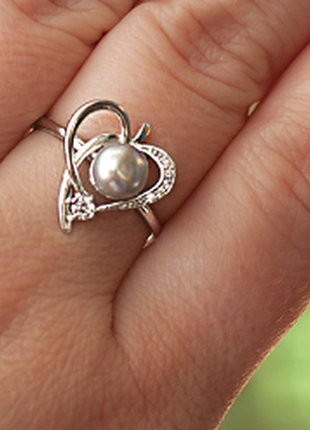 Новое серебряное кольцо с жемчугом р.17.52 фото