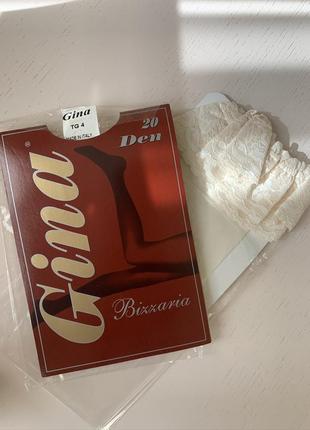 Свадебные чулки gina bizzaria 20 den c широкой кружевной резинкой, xl, 4 размер