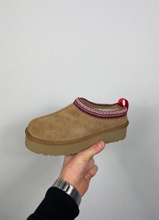 Зимові жіночі угги ugg tazz slippers chestnut натуральна замша овчина3 фото