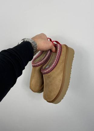 Зимові жіночі угги ugg tazz slippers chestnut натуральна замша овчина5 фото