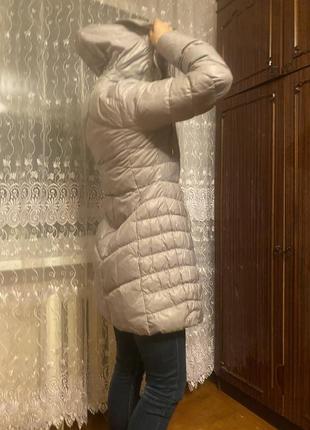 Демісезонна пальто натуральне пухове з капюшоном, куртка з натуральним хутром єнота, хутро знімне розмір sm єнота, хутро знімне розмір sm2 фото
