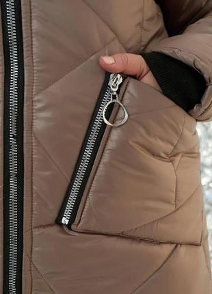 Зимняя длинная куртка женская синтепоновая батал с капюшоном7 фото