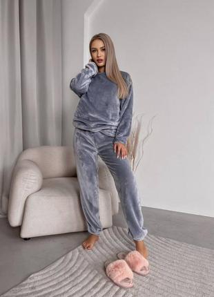 Теплая двусторонняя махровая пижама для сна, женский домашний костюм двойка махра4 фото