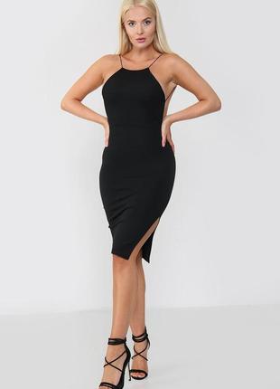 Базовое облегающее черное платье с открытой спинкой boohoo размер xs 42