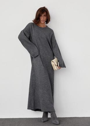 Женское оверсайз объемное свободное платье миди макси длинная в рубчик вязаная теплая осенняя базовая стильная тренд зара zara1 фото