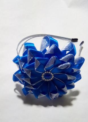 Цветок на обруче,синий+серебро1 фото