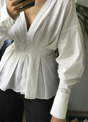 Хлопковая блуза рубашка h&m с объемными рукавами драпировками супер крой1 фото