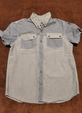 Бавовняна сорочка в дрібну смужку короткий рукав