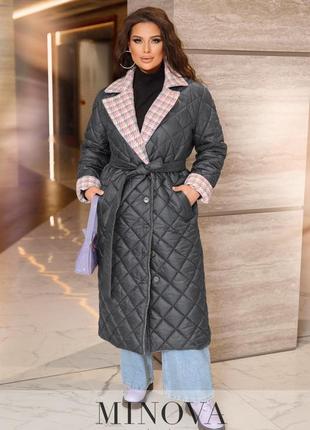 Стильне пальто жіноче стьобане демісезонне батал великі розміри2 фото