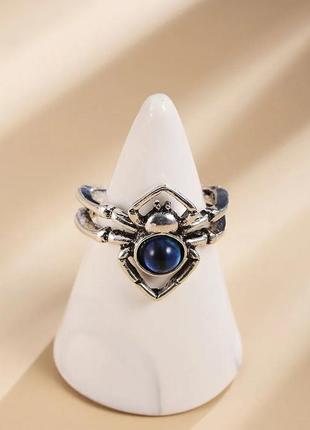 Кольцо женское паук с синим глазом на брюшке кольцо в виде паучихи размер регулируемый