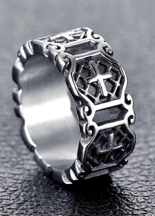 Славянское мужское стальное кольцо древние резные знаки - оберег размер 21.54 фото
