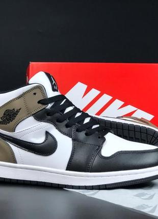 Nike air jordan 1 retro кросівки чоловічі шкіряні зимові з хутром відмінна якість ботінки сапоги високі теплі найк джордан білі коричневим